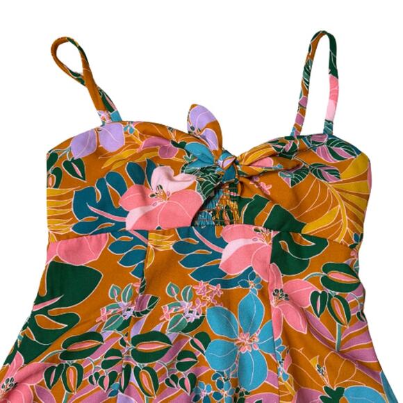 City Vibe Dress Retro Floral Resort Size Small Mini Bow Cut Out Vacation 70s - Picture 3 of 6